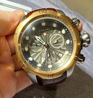 Invicta Venom Men   s Quartz Chronograph Date Black Dial Gold Bezel Brown Leather 