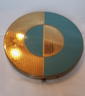 Vintage Large Round Art Deco Design Powder Compact With Mirror Green   Gold Vguc