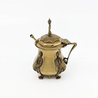 Antique Russian 84 Silver Condiment Pot Cobalt Glass Double Eagle Jeweled Spoon