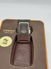 Fossil Keychain Watch Fob Silver Tone Brown Leather Brushed Finish New Battery