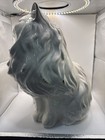 Vintage 1980 Mcm Persian Large White Ceramic Cat  Green Eyes Sitting Statue 14   