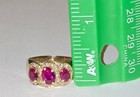 Vintage  10k Gold Red dark Pink Sapphire Three Stone Band Ring Size 8 25 