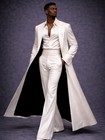 Men Fashion Suit Long Train Jacket Pant Slim Fit 2 Pieces Red Banquet Wedding