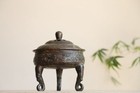 Chinese Bronze Ding Censer     Tripod Incense Burner With Phoenix Motif   Pierced