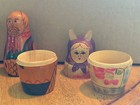 Set Of 2 Russian Nesting Dolls  Vintage Marked  Hand Painted  Unique With Horns 