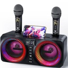 Bluetooth Portable Karaoke Machine Led Pa System Dual Speaker 2 Wireless Mic