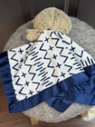 Cloud Island Sloth Security Blanket Baby Lovey Navy Blue White Geometric Satin