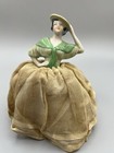 Vintage Half Lady Porcelain Pin Cushion 7  Green Lace Dress