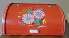 Vintage Ransburg Bread Box Red With Painted Flowers Roll Top