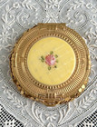 Vtg Evans 1930   s Art Deco Hand Painted Guilloche Enamel Gold Mesh Powder Compact