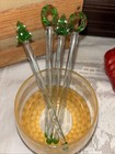 Set Of 4 Glass Cocktail Stirs Swizzle Sticks Christmas Tree Wreath Barware