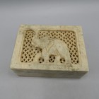 Vintage Hand Carved Elephant Soap Stone Marble Trinket Jewelry Box Hinged Lid