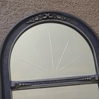 Gorgeous Antique Wood Frame Arch Top Trumeau With Cut Glass Mirror Ornate Design