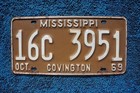 1969 Mississippi License Plate