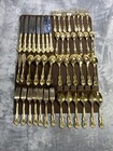 Vintage Retroneu Stephanie Gold Accent Stainless Japan Flatware 48 Piece Rare