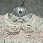 Vtg Hand Smocked Baby Girl Dress White Pink Roses Lace 3-6 Months  no Size Tag 