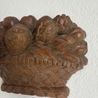 Antique Treen Basket Of Produce Solid Wood Early American Vintage 13  X 9  X 5 