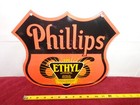 Vintage  phillips 66 Ethyl Gasoline  11 3 4  Shield Porcelain Metal Gas Oil Sign
