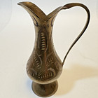 Vintage Small Brass Pitchure Vase Decorative Etching Engraved India 55 16 J