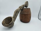 Antique Hand-carved Large Wood Ladle And Primitive Wood Vessel