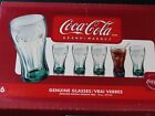 Vintage Coca Cola Coke Branded Embossed Green Glass 16oz Set Of 6 Glasses Nib