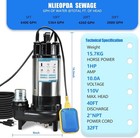 1hp Sewage Grinder Pump Submersible Effluent Pump sump Pump110v 6400gph Basement