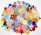 100 Pcs Mixed Ribbon Bows  Organza Flowers  Lace Beaded Appliques   Patches