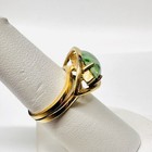 Vintage 14k Yellow Gold Marquise Cabochon Mottled Green Jadeite Wide Band Ring