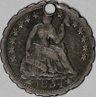 1854 Seated Liberty Half Dime -  mje  Love Token Reverse  holed 