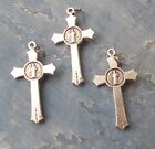 Saint St Benedict Cross Jesus Catholic Crucifix 1 1 2  Silver Medal Pendant 3ct