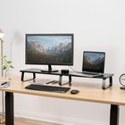Vivo Black Wood 39  Wide Desktop Stand Ergonomic Tv Monitor Riser Desk Organizer