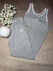 Adidas Women   s 2-piece Athleisure Set Gray Ribbed Tank Top   Jogger Pants
