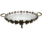 Vintage Mcm Gold Floral Rhinestone Metal Cake Plate Holder