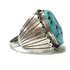 Vintage Native American Sterling Silver Turquoise Ring Signed Lan Size 10