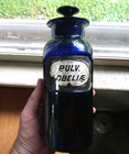 Deep Cobalt W n walton Pat 1862 Label Under Glass Apothecary Stopper Med Bottle
