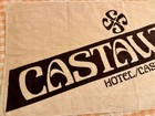 Vintage Terrycloth Beach Towel Castaways Hotel   Casino Las Vegas Logo Brown Tan