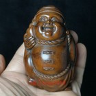 3 Inch Old Japanese Boxwood Wood Hand Carved Rich Man Figurine Statue Collection