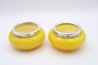 Antique Silver Mounted Yellow Glass Pair Of Salt Dishes Hallmarked London 1924