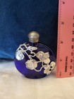 First Impressions Cobalt Glass Perfume Bottle By Teri Gill Pewter Overlay  Empty