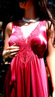 Rare Olga Rich Raspberry Pink Silky Full Sweep Negligee Nightgown 92280
