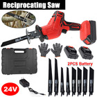 24v Cordless Reciprocating Saw Cutting Tools W  2 Battery   Charger   8 Blades