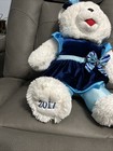 2017 White Girl Christmas Snowflake Teddy Bear Blue Holiday Outfit Ribbons Toy