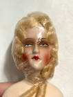 1920s Antique Art Deco German Chalkware Half Doll W Curl Hair   Great Makeup