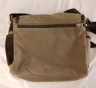 Canvas Messenger Bag Leather Trim Khaki Olive Travel Laptop Military 10x12x3