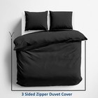 3 Sided Zipper Duvet Cover Set Microfiber 3pcs Twin Size Black