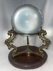 Vintage Crystal Ball On Brass Stand With Dragons wooden Base