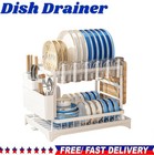 2-tier Dish Rack Plate Cup Drying Drainer Storage Drip Tray Cutlery Holder