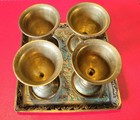 Vintage Indian Hand Made Set Of 4 Goblets With Tray