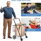 Folding Shopping Cart  Grocery Cart With Double Baskets Swivel Wheels Max 110lbs