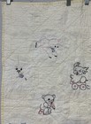Vtg Baby Nursery Cross Stitch Blanket Lamb Puppies   Bears Cotton Homemade 28x35